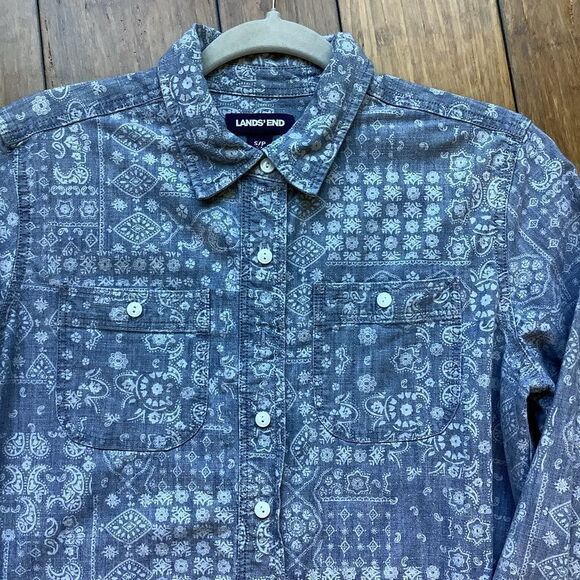 Lands End Denim Paisley Button Down 🦢❤️ - Picture 4 of 6